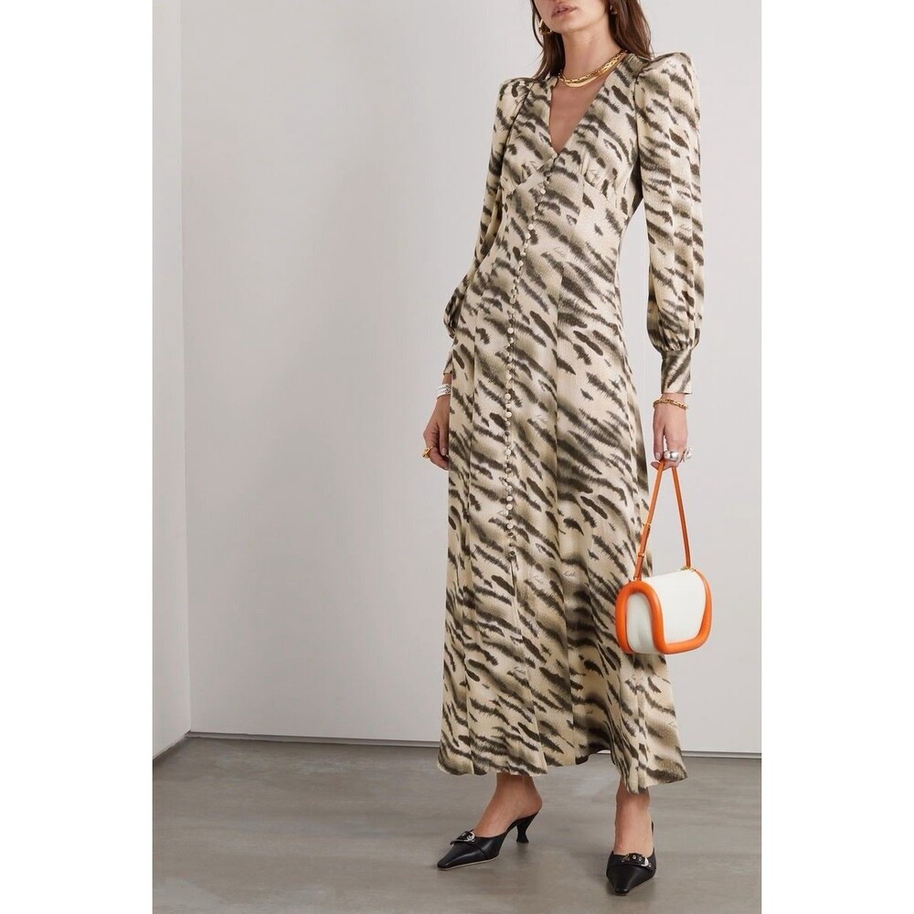 ROTATE BIRGER CHRISTENSEN Tiger Print Maxi dress Sz 6 Button Front Designer NWOT